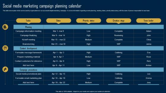 Product Marketing Strategy Social Media Marketing Campaign Planning Calendar MKT SS V