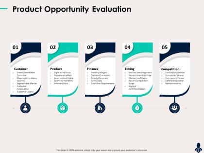 Product opportunity evaluation tight niche focus powerpoint presentation infographics