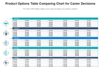 Product options table comparing chart for career decisions infographic template