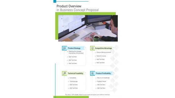 Product Overview In Business Concept Proposal One Pager Sample Example Document