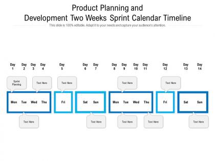 Product planning and development two weeks sprint calendar timeline