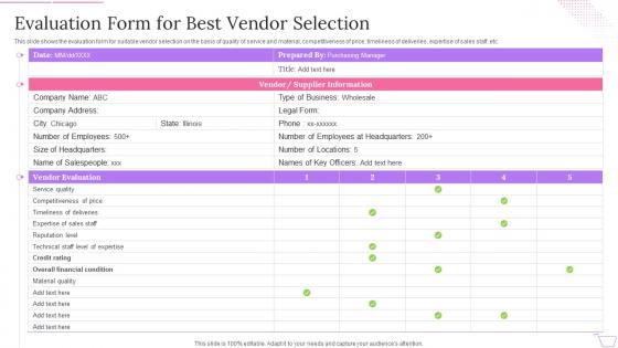 Product Planning Process Evaluation Form For Best Vendor Selection