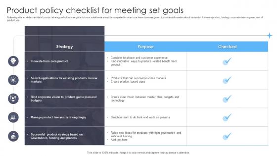 Product Policy Checklist For Meeting Set Goals