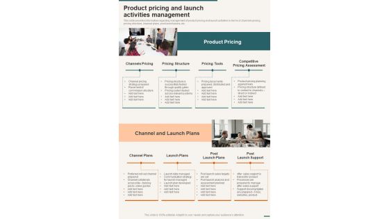 Product Pricing And Launch Activities Management One Pager Sample Example Document