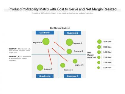 Product profitability matrix with cost to serve and net margin realized