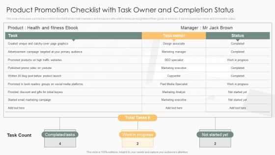 Product Promotion Checklist With Task Owner And Completion Status