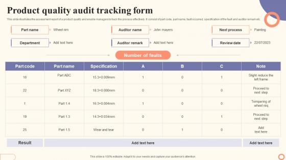 Product Quality Audit Tracking Form