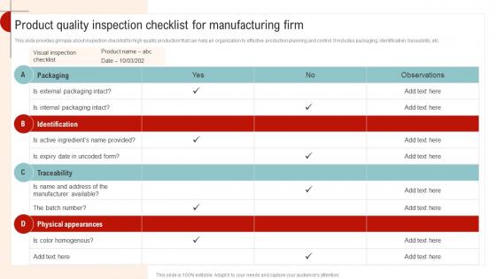 Product Quality Inspection Checklist For Streamlined Operations Strategic Planning Strategy SS V