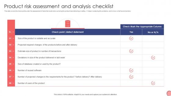 Product Risk Assessment And Analysis Checklist