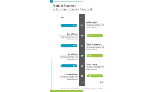 Product Roadmap In Business Concept Proposal One Pager Sample Example Document