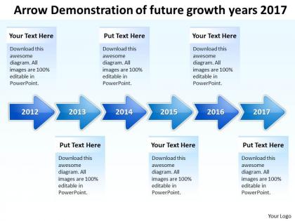 Product roadmap timeline arrow demonstration of future growth years 2017 powerpoint templates slides