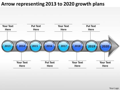 Product roadmap timeline arrow representing 2013 to 2020 growth plans powerpoint templates slides
