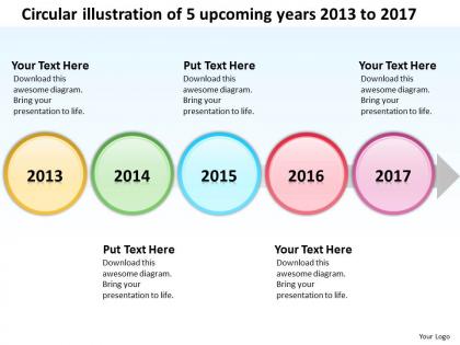 Product roadmap timeline circular illustration of 5 upcoming years 2013 to 2017 powerpoint templates slides