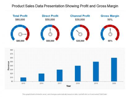 Product sales data presentation showing profit and gross margin