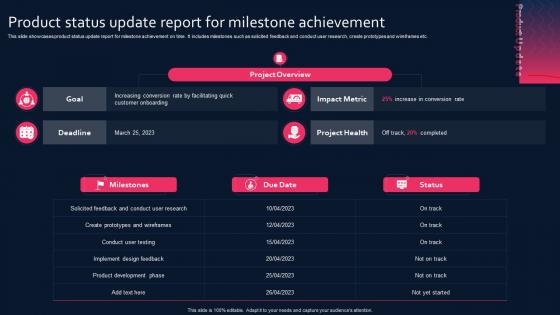 Product Status Update Report For Milestone Achievement