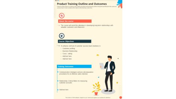 Product Training Outline And Outcomes One Pager Sample Example Document