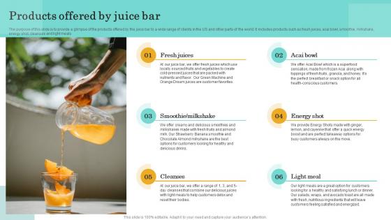 Products Offered By Juice Bar Nutritional Beverages Business Plan BP SS