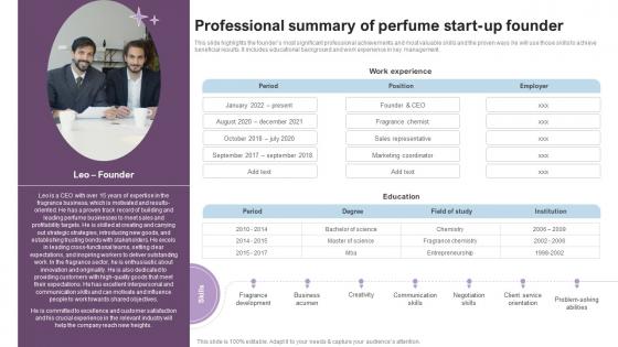 Professional Summary Of Perfume Luxury Perfume Business Plan BP SS