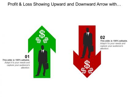 Profit and loss showing upward and downward arrow with dollar sign