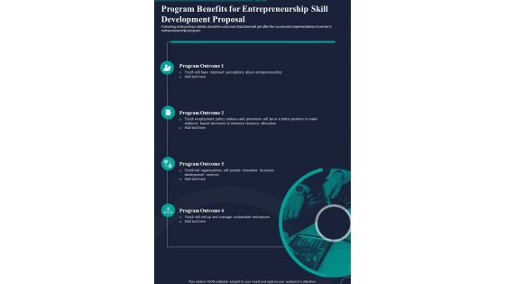 Program Benefits For Entrepreneurship Skill Development Proposal One Pager Sample Example Document