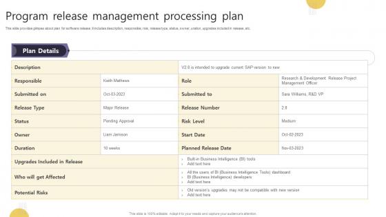 Program Release Management Processing Plan