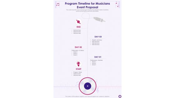 Program Timeline For Musicians Event Proposal One Pager Sample Example Document