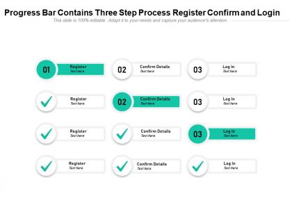 Progress bar contains three step process register confirm and login