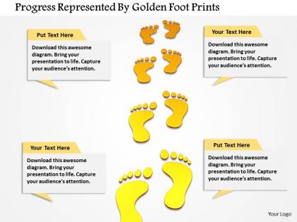 Progress represented by golden foot prints image graphics for powerpoint