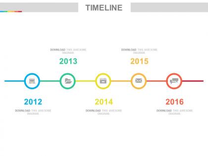 Progressive timeline with years and icons powerpoint slides