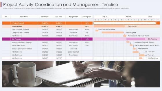 Project activity coordination and management timeline