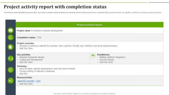 Project Activity Report With Completion Status