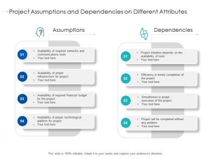 Project assumptions and dependencies on different attributes
