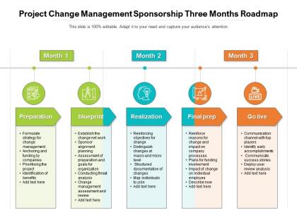 Project change management sponsorship three months roadmap