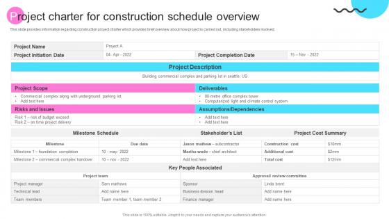 Project Charter For Construction Schedule Overview Transforming Architecture Playbook