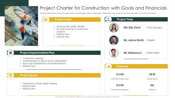 Project Charter For Construction With Goals And Financials