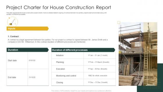 Project Charter For House Construction Report