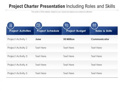 Project charter presentation including roles and skills