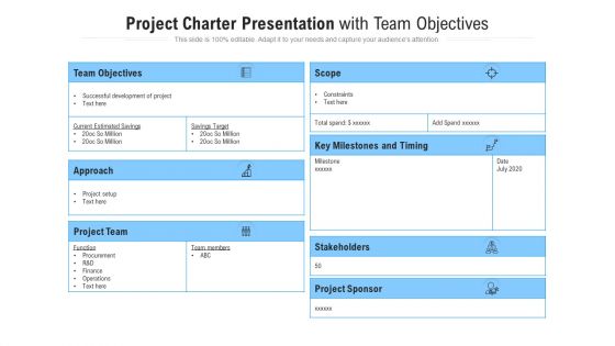 Project charter presentation with team objectives