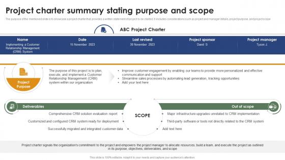Project Charter Summary Stating Purpose And Scope Mastering Project Management PM SS