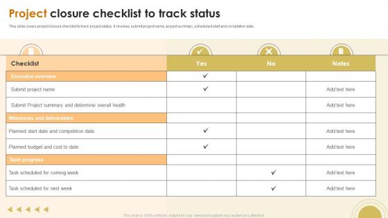 Project Closure Checklist To Track Status