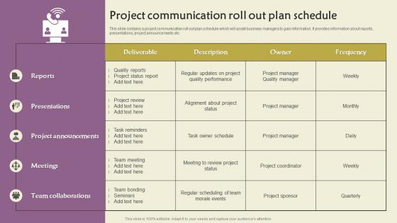 Project Communication Roll Out Plan Schedule