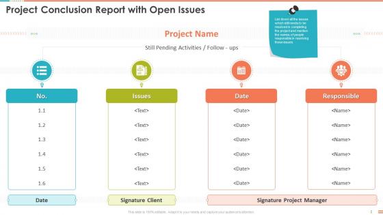 Project Conclusion Report With Open Issues Project Management Bundle