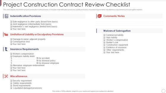 Project construction contract review checklist