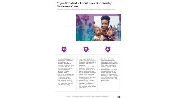 Project Context About Truck Sponsorship Kids Home Care One Pager Sample Example Document