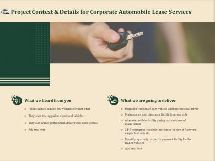 Project context and details for corporate automobile lease services ppt file display