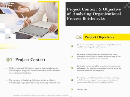 Project context and objective of analyzing organizational process bottlenecks ppt outline