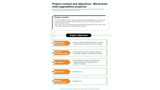 Project Context And Objectives Blockchain Suite Upgradation One Pager Sample Example Document