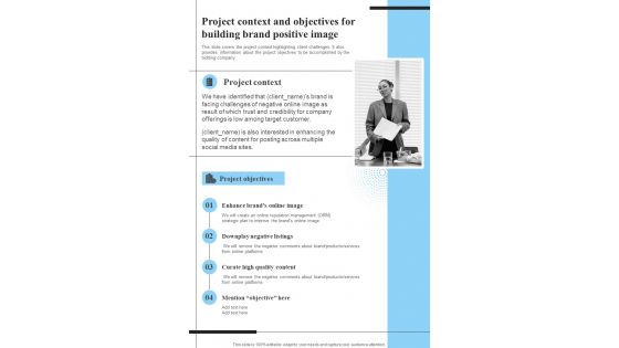 Project Context And Objectives Building Brand Positive One Pager Sample Example Document