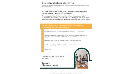 Project Context And Objectives Equity Tax One Pager Sample Example Document
