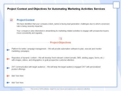 Project context and objectives for automating marketing activities services ppt inspiration
